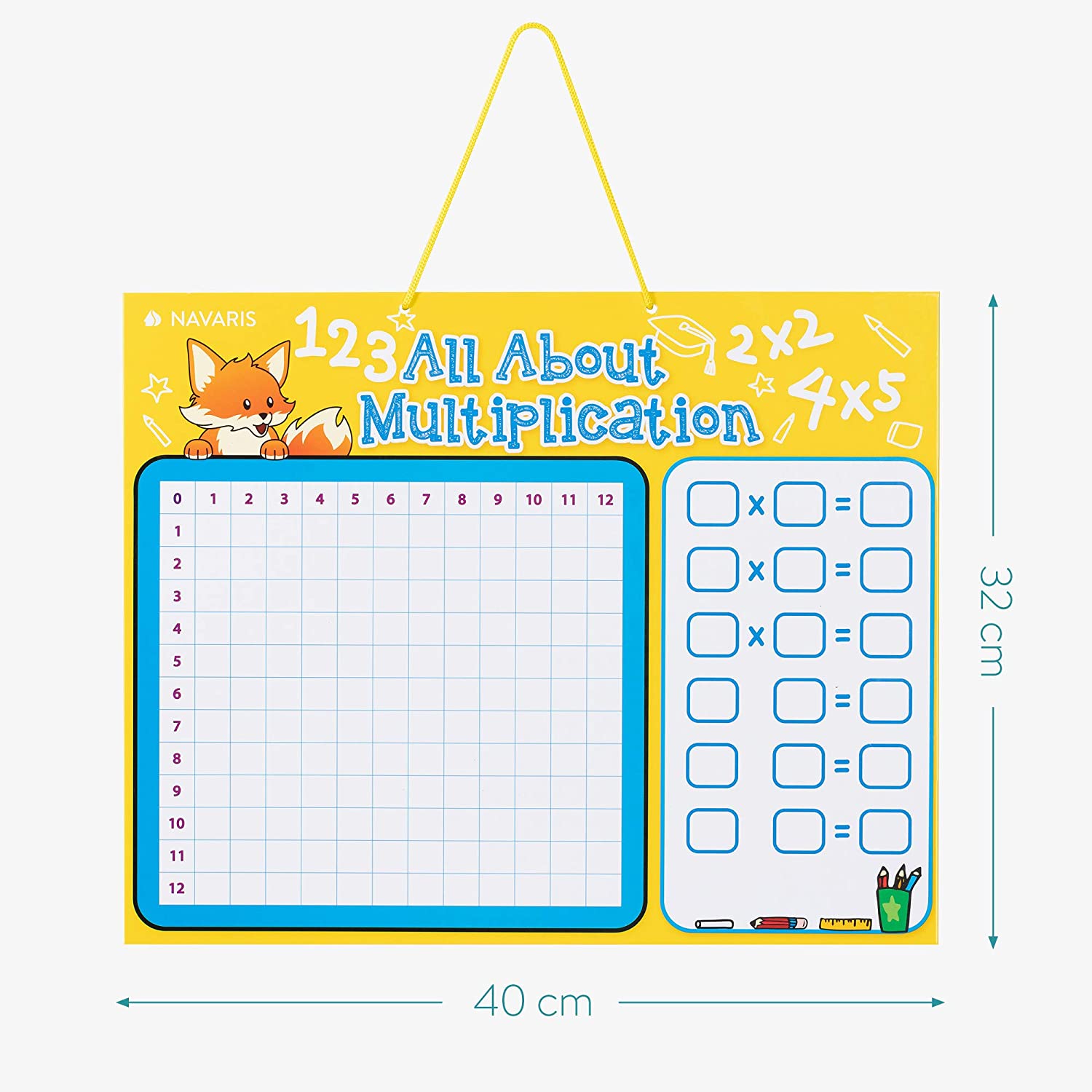 Navaris Μαγνητικός Πίνακας Εκμάθησης Πολλαπλασιασμού για Παιδιά - 40 x 32 cm - Yellow / Blue - 53345.02