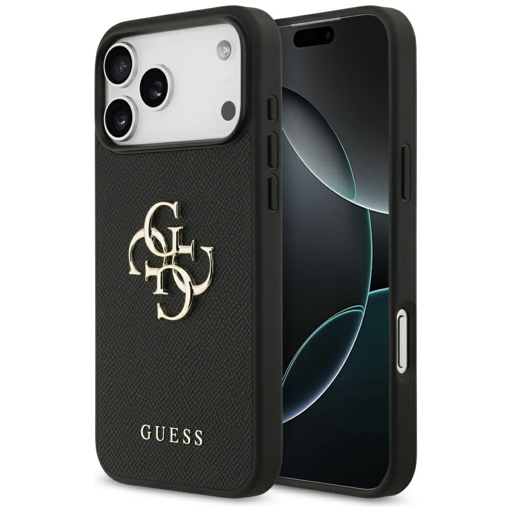 Guess iPhone 17 Pro Max - Grained Big 4G and Classic Logo - Σκληρή Θήκη με Επένδυση από Οικολογικό Δέρμα - Black - GUHCP17MPGT4MBK