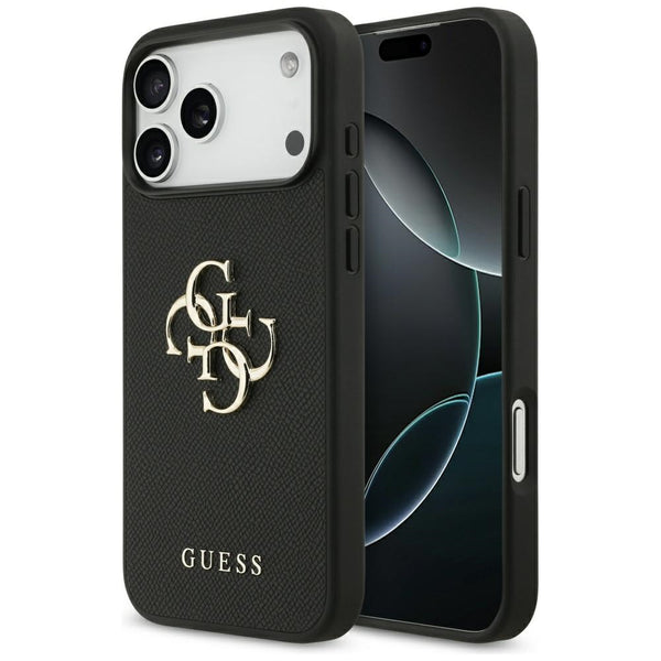 Guess iPhone 17 Pro Max - Grained Big 4G and Classic Logo - Σκληρή Θήκη με Επένδυση από Οικολογικό Δέρμα - Black - GUHCP17MPGT4MBK