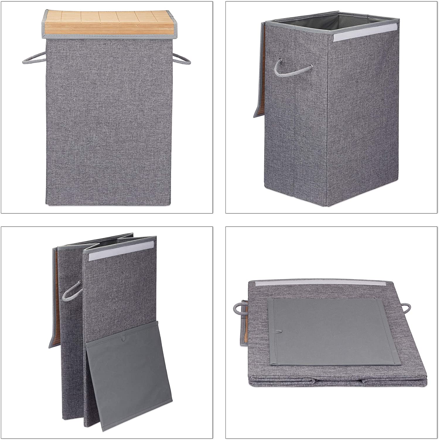 Relaxdays Καλάθι Πλυντηρίου με κάλυμμα Velcro - Gray - 4052025943646