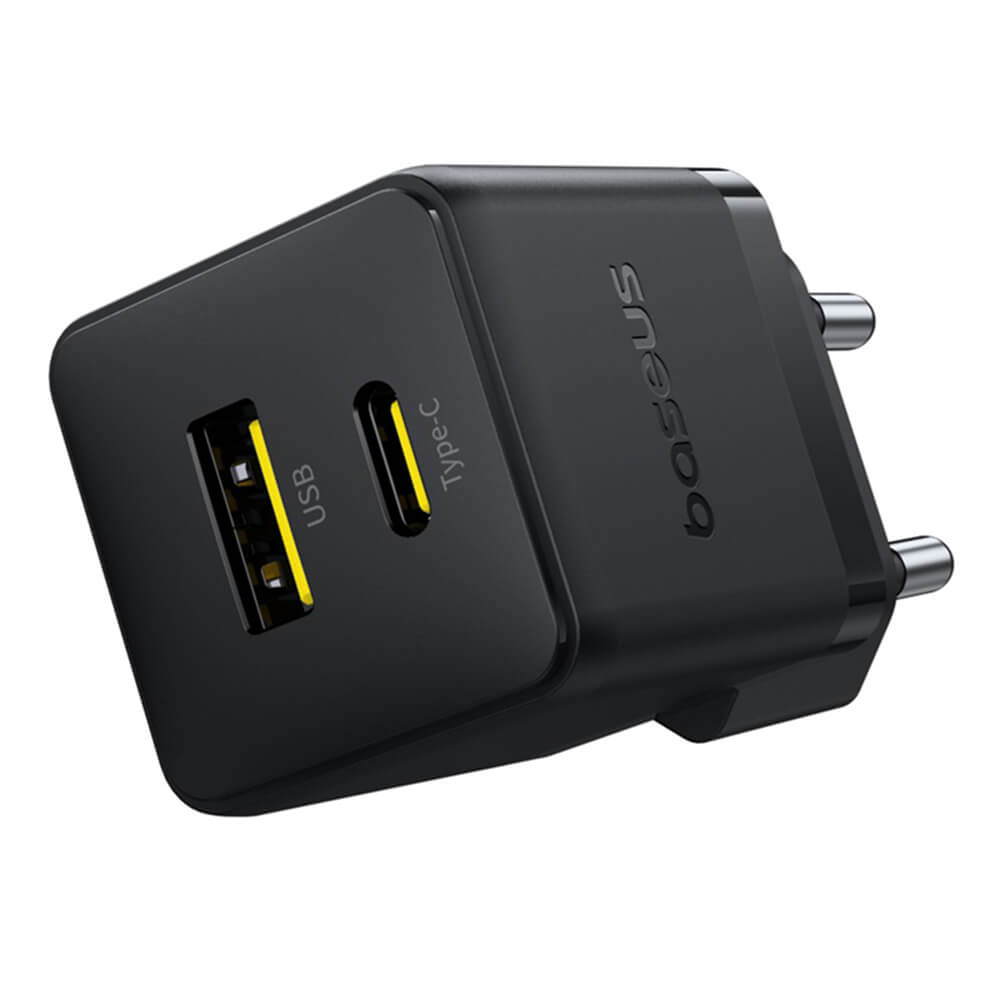 Baseus Palm Οικιακός Φορτιστής Γρήγορης Φόρτισης 30W με 1 Θύρα Type - C και 1 Θύρα USB και Καλώδιο Type - C to Type - C - Cluster Black