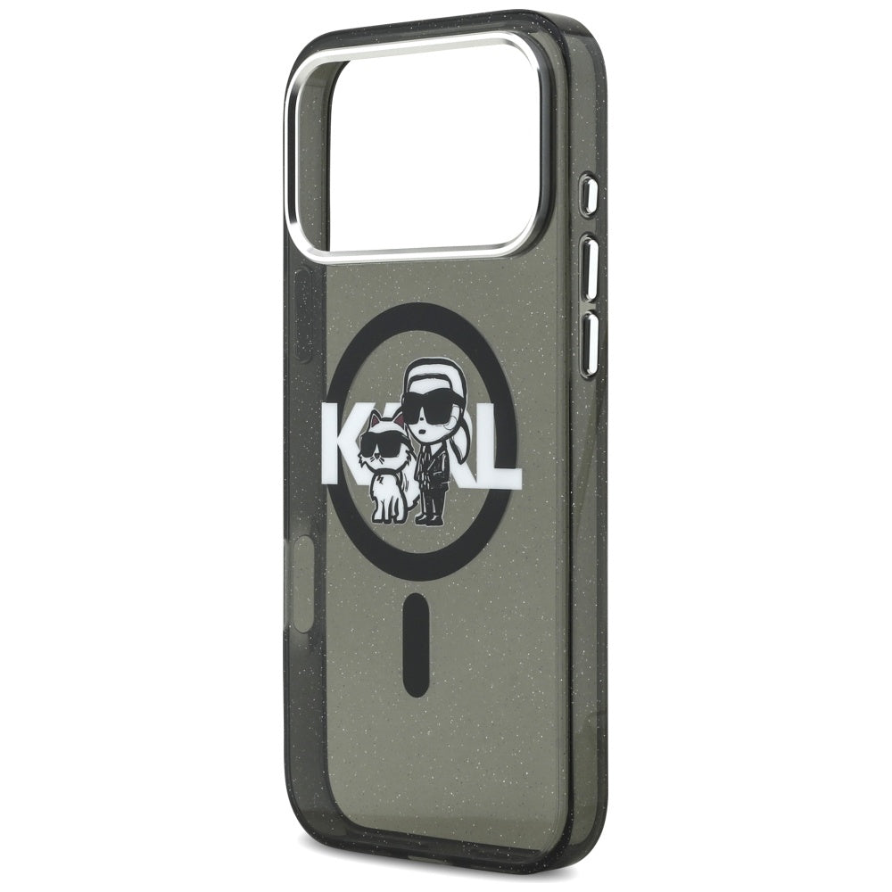 Karl Lagerfeld iPhone 17 Pro Max - IML Glitter Karl and Choupette Sketch Logo MagSafe - Σκληρή Θήκη με Πλαίσιο Σιλικόνης - Black - KLHMP17XHGKCGKBK