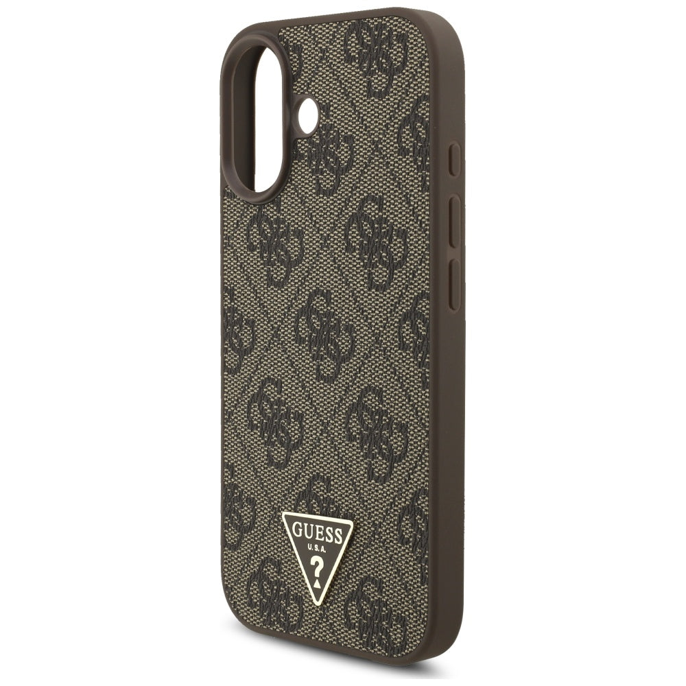 Guess iPhone 17 - 4G Strap Triangle Logo MagSafe - Σκληρή Θήκη με Επένδυση Συνθετικού Δέρματος και Λουράκι - Brown - GUHMP17SP4TSDPPSW