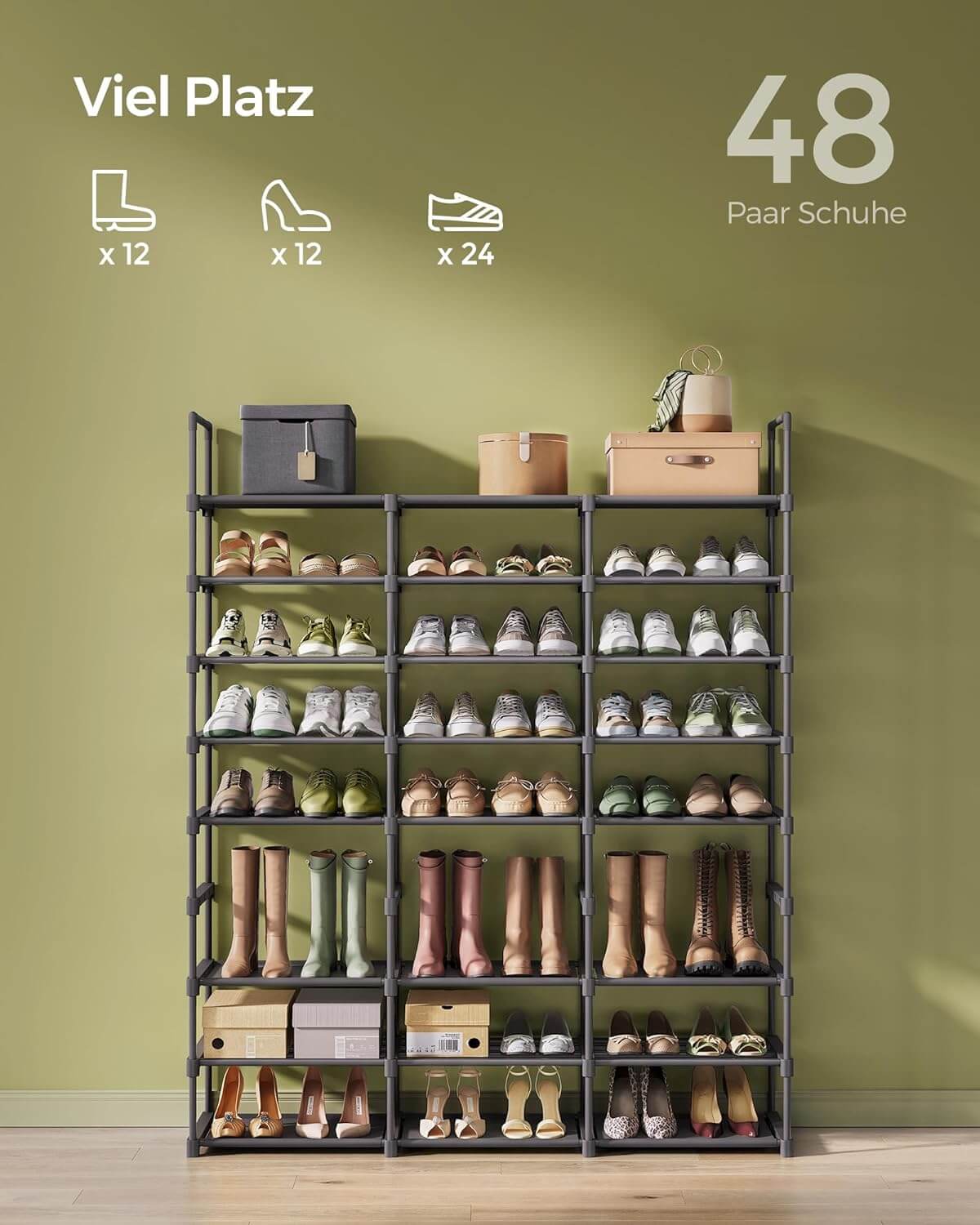 Songmics Μεταλλική Παπουτσοθήκη με 8 Ράφια - 29.5 x 129 x 157.6 cm - Ink Black - LSA319B01