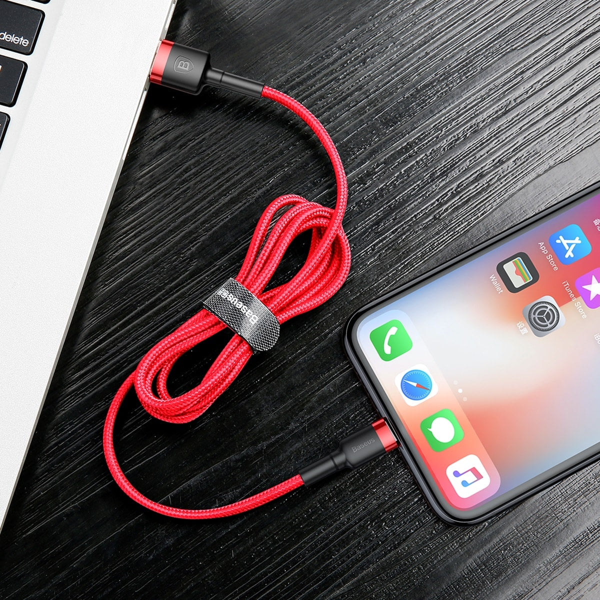 Baseus Kevlar Lightning Quick Charge Cable - Υψηλής Ταχύτητας Καλώδιο Lightning Γρήγορης Φόρτισης 2.4A 1M - Red - CALKLF-B09