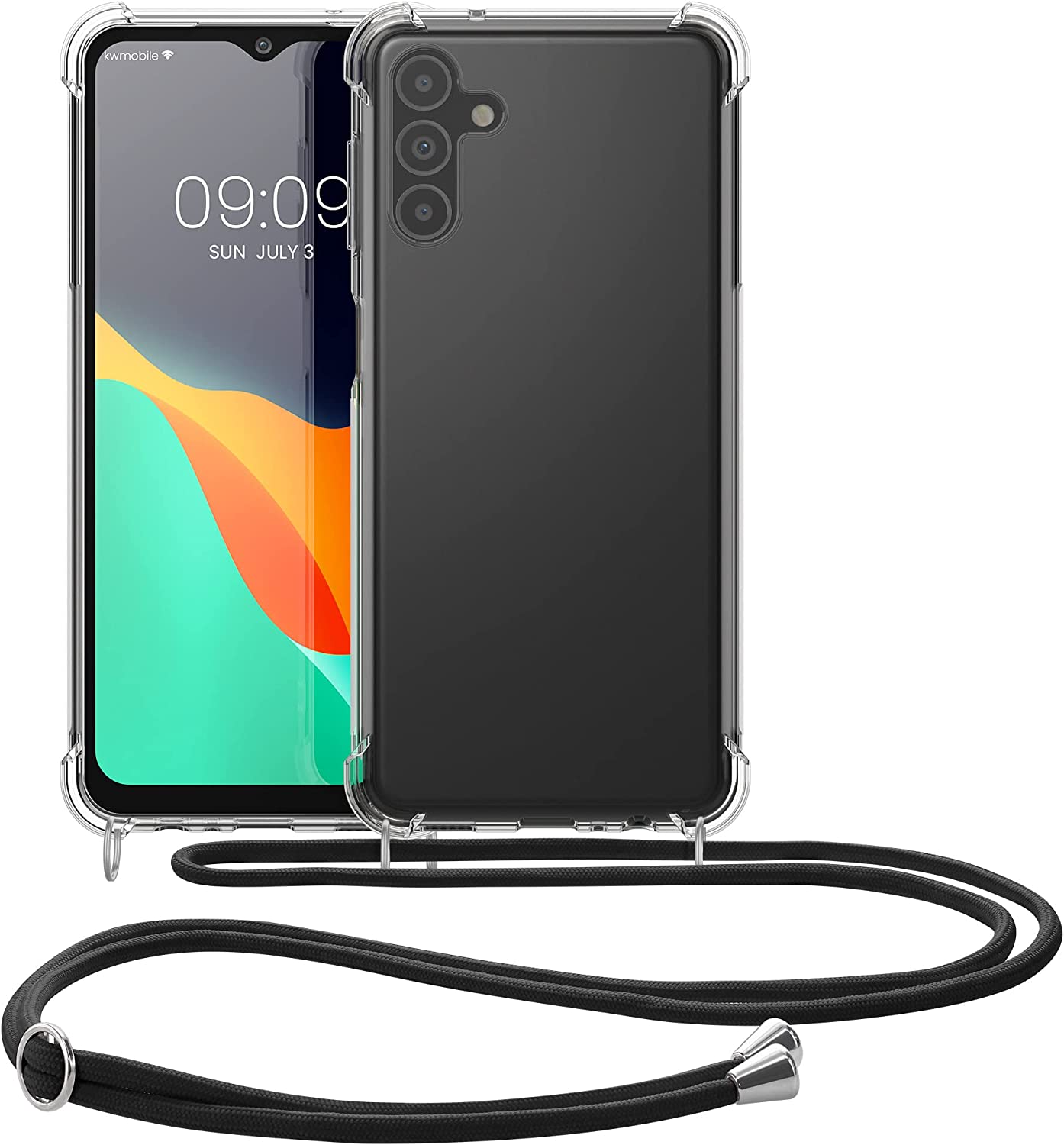 KW Samsung Galaxy A04s Θήκη Σιλικόνης TPU με Λουράκι - Διάφανη / Black - 59915.03