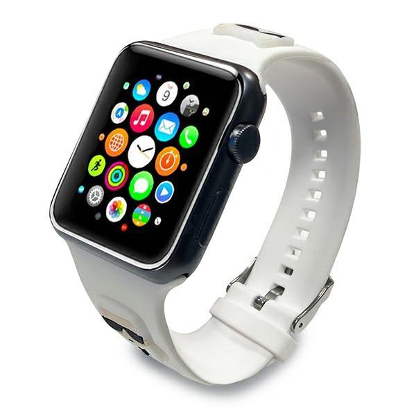 Karl Lagerfeld Λουράκι Apple Watch 2 / 3 / 4 / 5 / 6 / 7 / 8 / 9 / SE / SE 2 / ULTRA / ULTRA 2 - 42 / 44 / 45 / 49 mm Silicone Karl και Choupette Heads Σιλικόνης - White - KLAWLSLCKW