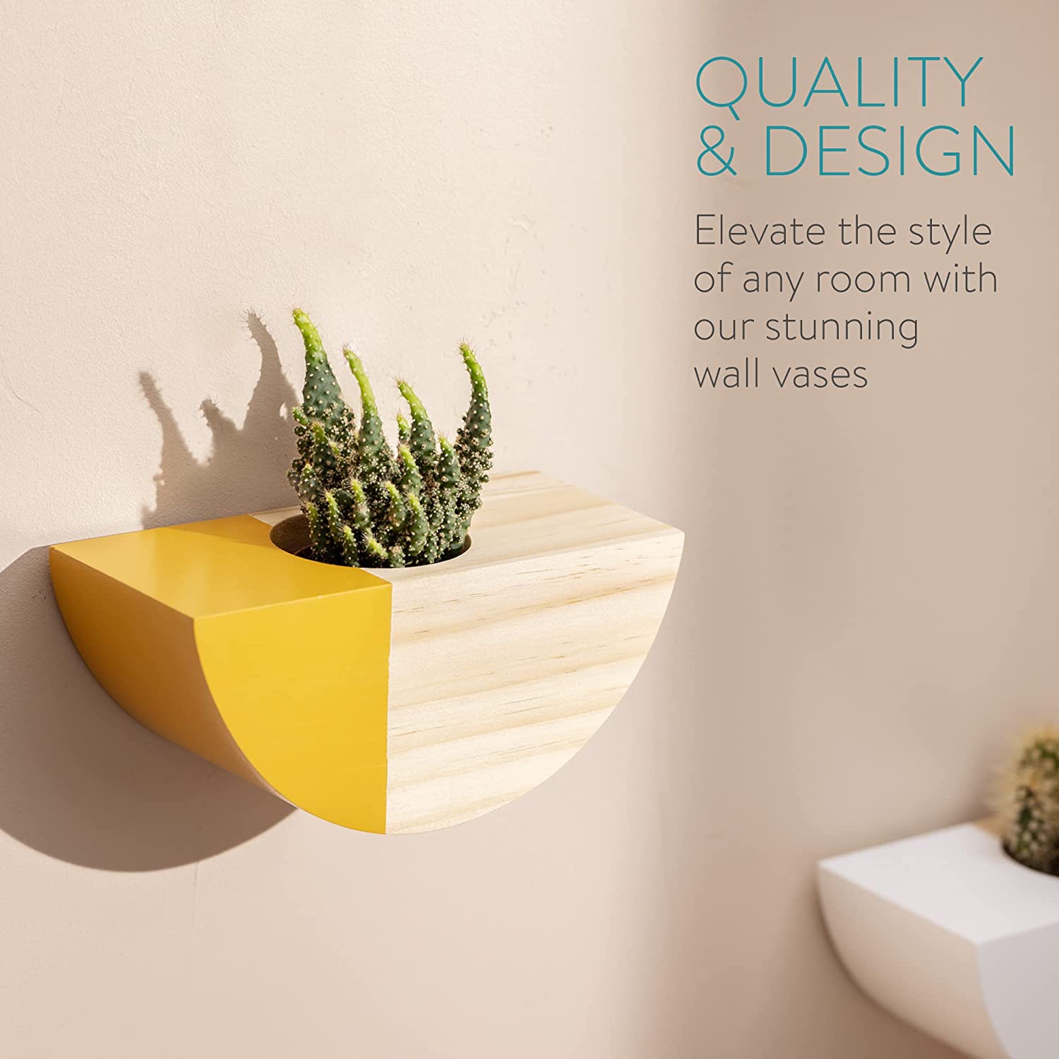 Navaris Σετ με 2 Επιτοίχιες Ξύλινες Γλάστρες - Light Brown - White / Orange - 56136.01