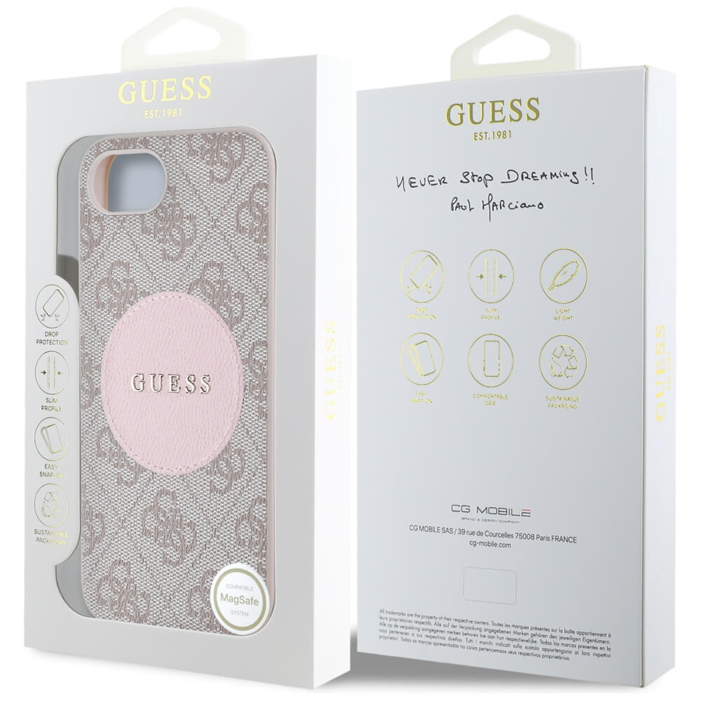 Guess iPhone 16e - 4G Circle Classic Logo - MagSafe Θήκη με Επένδυση Συνθετικού Δέρματος - Pink - GUHMPSE4P4PGRSGP