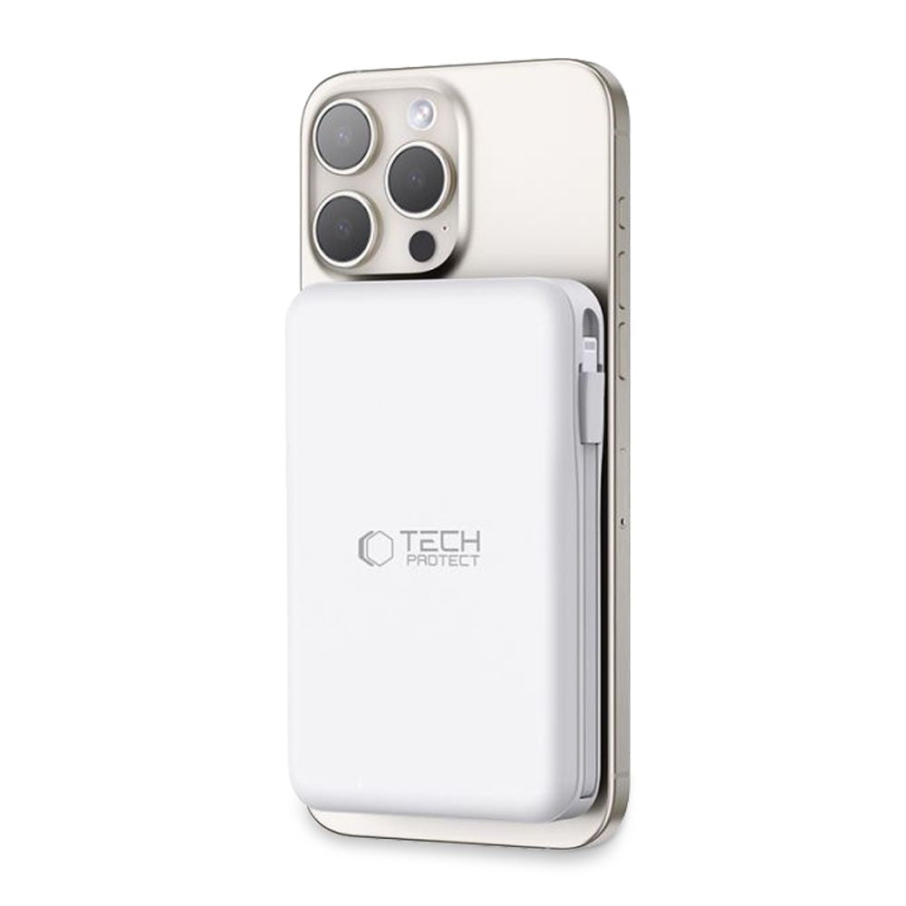 Tech-Protect PB31 Lifemag Ασύρματο MagSafe PowerBank Κινητού 10000 mAh με Ενσωματωμένο Καλώδιο Type-C και Lightning - White