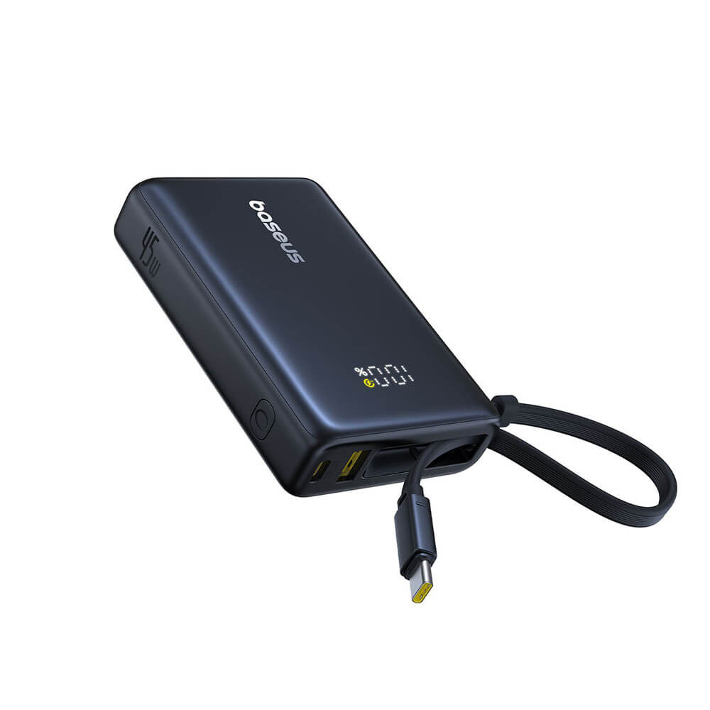 Baseus PicoGo Power Bank 10000mAh 45W με Ενσωματωμένο Καλώδιο Type-C - Black