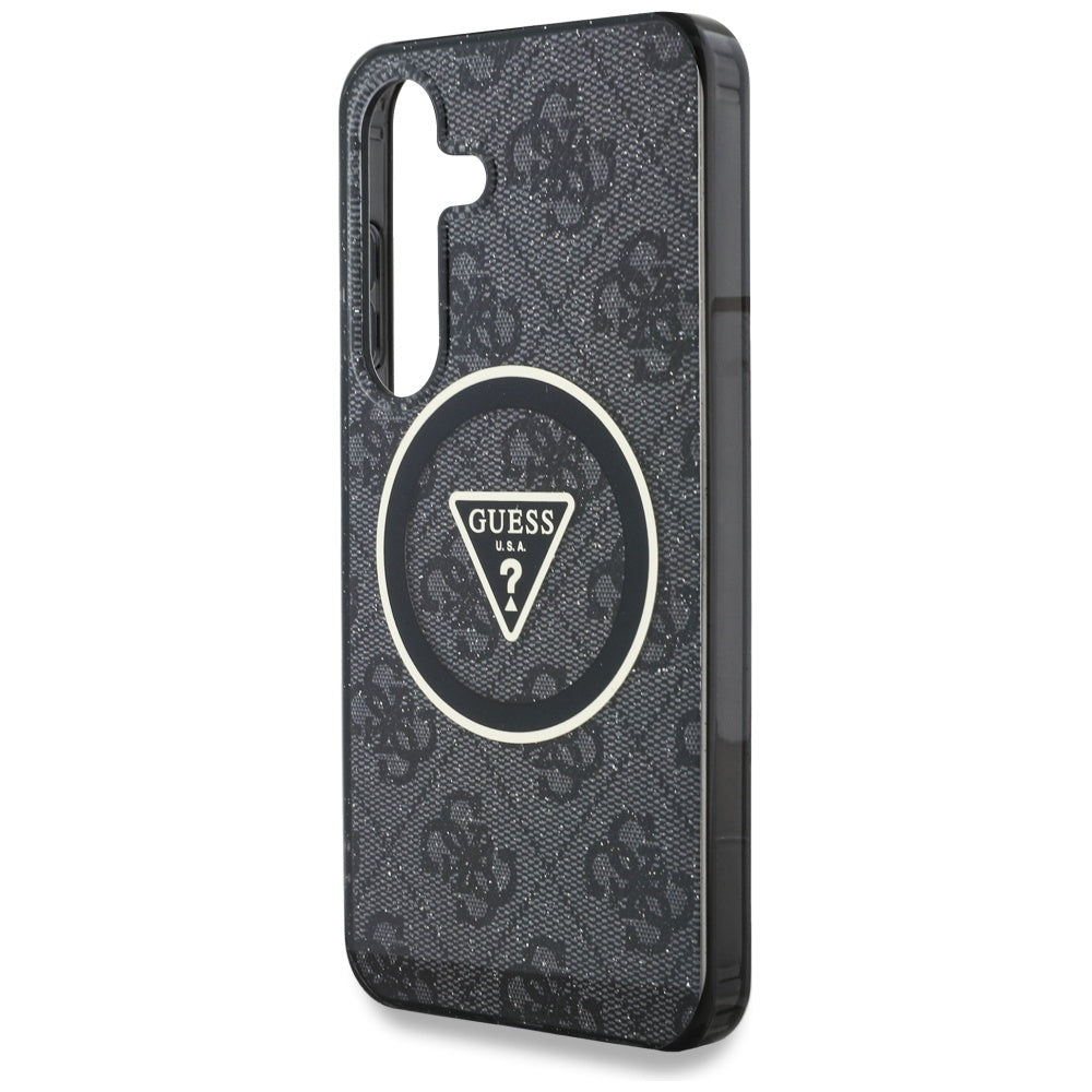 Guess Samsung Galaxy S25 Plus - 4G Glitter Triangle Buttons - MagSafe Σκληρή Θήκη με Πλαίσιο Σιλικόνης - Black - GUHMS25MHG4PRTGK