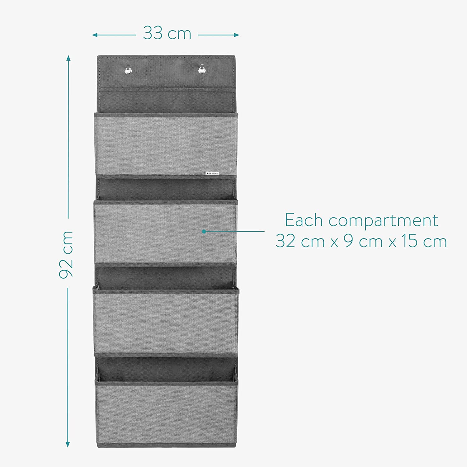 Navaris Organizer για Πόρτα - Κρεμαστά Καλάθια Αποθήκευσης Υφασμάτινα για Οργάνωση - Grey - 49081.22.02