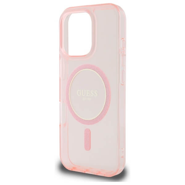 Guess iPhone 16 Pro Max - IML Glitter Circle - MagSafe Σκληρή Θήκη με Πλαίσιο Σιλικόνης - Pink - GUHMP16XHFGEREP