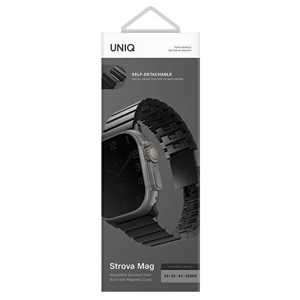 Uniq Λουράκι Apple Watch 2 / 3 / 4 / 5 / 6 / 7 / 8 / 9 / SE / SE 2 / Ultra / Ultra 2 - 42 / 44 / 45 / 49 mm Strova Mag από Ανοξείδωτο Ατσάλι - Midnight Black