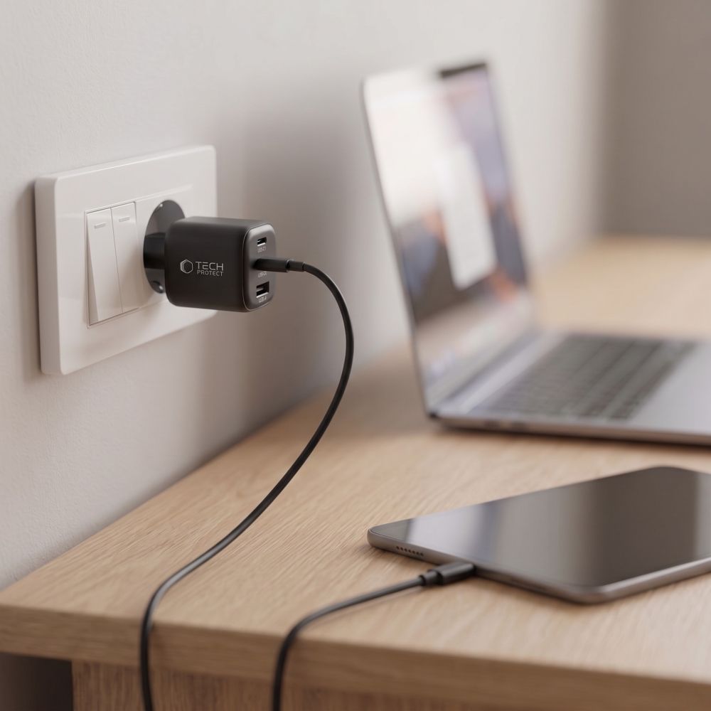 Tech-Protect Οικιακός Φορτιστής PD 3.2 με 1 Θύρα USB και 2 Θύρες Type-C 100W / QC3.0 - NCA100W-GaN - Black