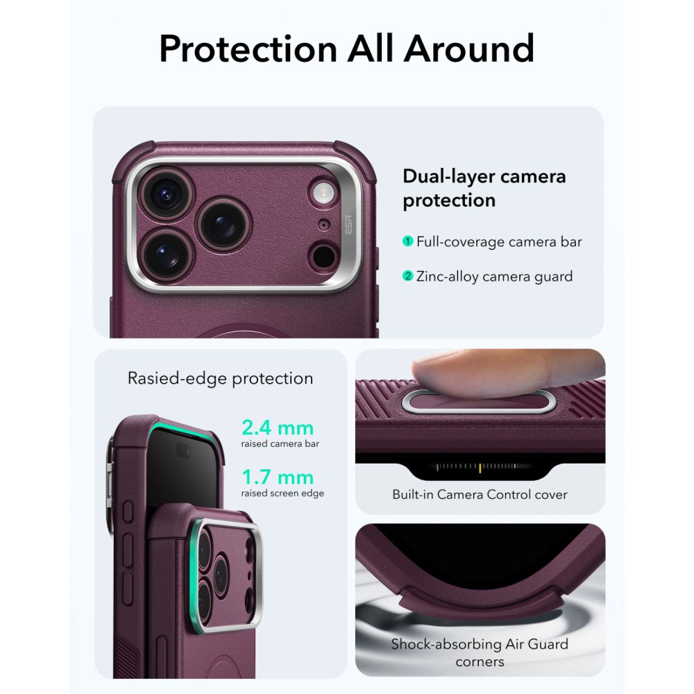 ESR iPhone 18 Pro / iPhone 17 Pro - Σκληρή Θήκη MagSafe με Πλαίσιο Σιλικόνης και Σταντ - Cyber Tough Kickstand - Deep Burgundy