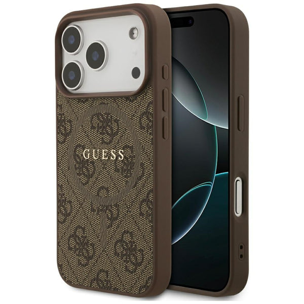 Guess iPhone 17 Pro - 4G Ring Classic Logo MagSafe - Σκληρή Θήκη με Πλαίσιο Σιλικόνης και Επένδυση Συνθετικού Δέρματος - Brown - GUHMP17LG4GFRW - likebrands.gr