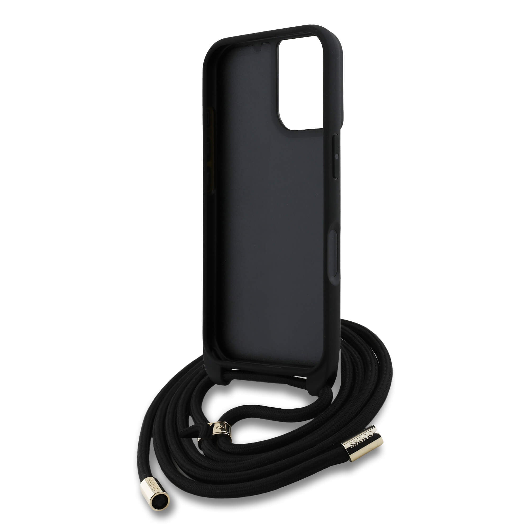 Guess iPhone 16 - 4G Big Logo Cord Stap Crossbody - Θήκη με Επένδυση Συνθετικού Δέρματος και Λουράκι - Black - GUHCP16SP4GMGCRK