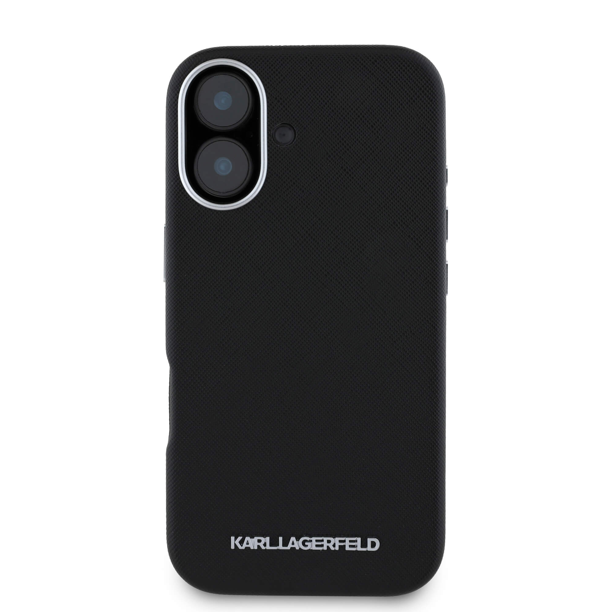 Karl Lagerfeld iPhone 16 - Saffiano Full Wrapped Elongated Metal Logo - MagSafe Σκληρή Θήκη με Επένδυση Συνθετικού Δέρματος και Πλαίσιο Σιλικόνης - Black - KLHMP16SPSAFWMCK