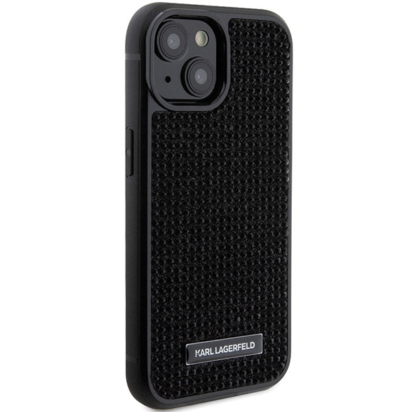 Karl Lagerfeld iPhone 15 - Rhinestone Logo Metal Plate Σκληρή Θήκη με Πλαίσιο Σιλικόνης - Black - KLHCP15SHDSPLK