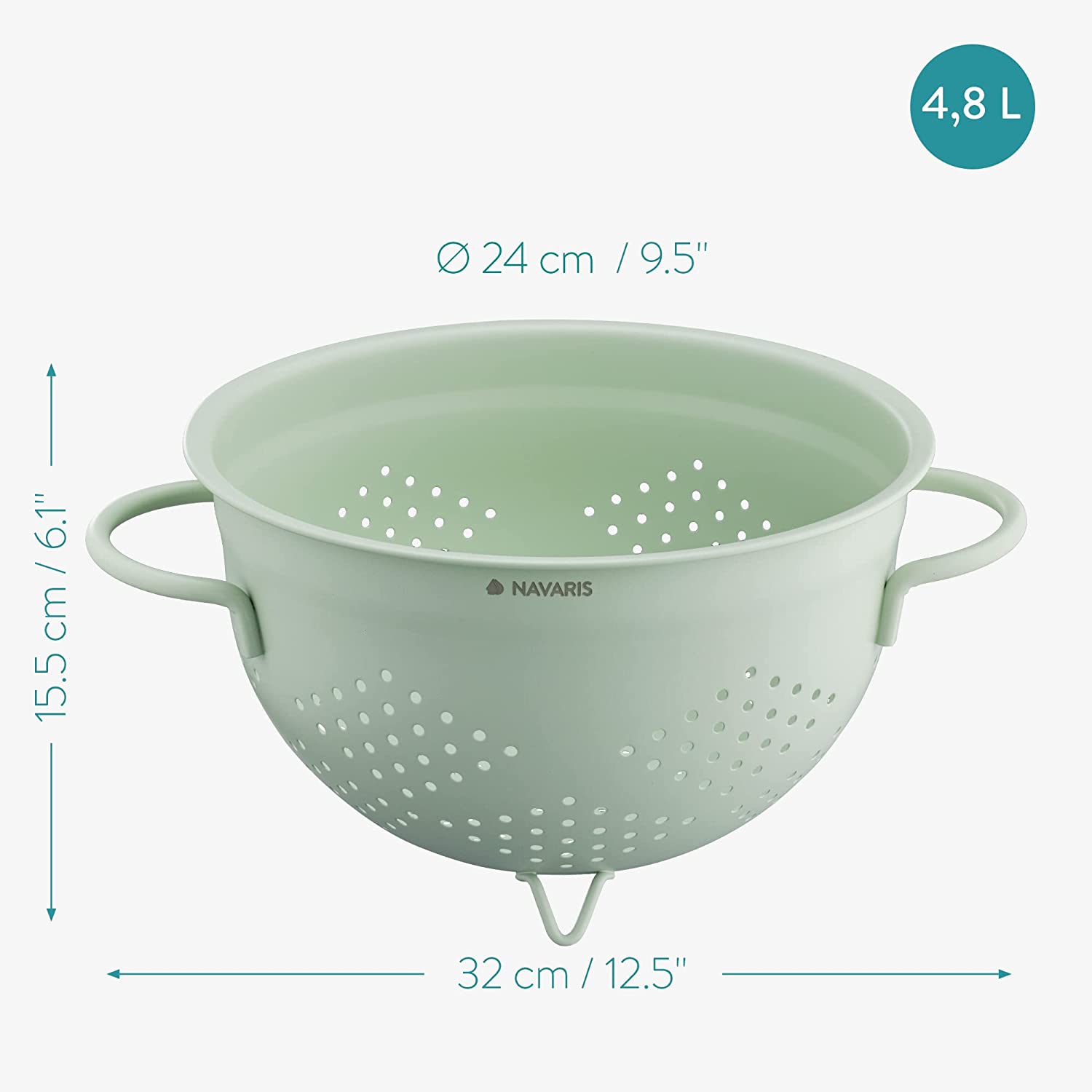 Navaris Σουρωτήρι από Ανοξείδωτο Ατσάλι με Λαβές - 24 cm - Mint Green - 48522.01.50