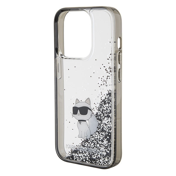 Karl Lagerfeld iPhone 15 Pro Max - Liquid Glitter Choupette Σκληρή Θήκη με Πλαίσιο Σιλικόνης - Διάφανη - KLHCP15XLKCNSK
