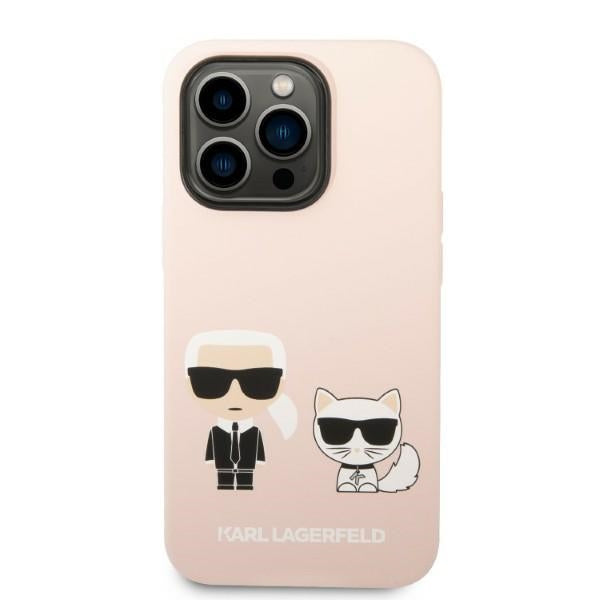 Karl Lagerfeld iPhone 14 Pro Liquid Silicone Karl and Choupette Θήκη Σιλικόνης με MagSafe - Light Pink - KLHMP14LSSKCI