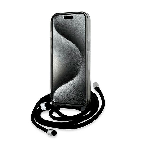 Karl Lagerfeld iPhone 15 / 14 / 13 - IML Crossbody Monogram Karl and Choupette Head - MagSafe Σκληρή Θήκη με Πλαίσιο Σιλικόνης και Λουράκι - Black - KLHMP15SHCKCKLCK