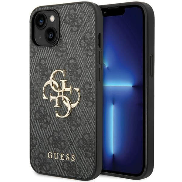 Guess iPhone 15 Plus / 14 Plus - 4G Big Metal Logo Θήκη με Επένδυση Συνθετικού Δέρματος - Grey - GUHCP15M4GMGGR