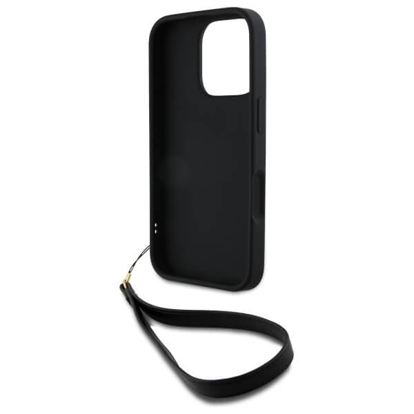DKNY iPhone 16 Pro - Wrist Strap Stock Logo - Σκληρή Θήκη με Επένδυση Συνθετικού Δέρματος με Λουράκι - Black