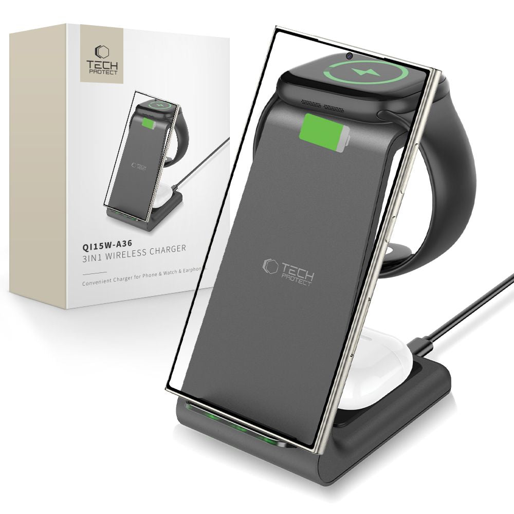 Tech-Protect QI15W-A36 3in1 Ασύρματος Φορτιστής για Android - Black