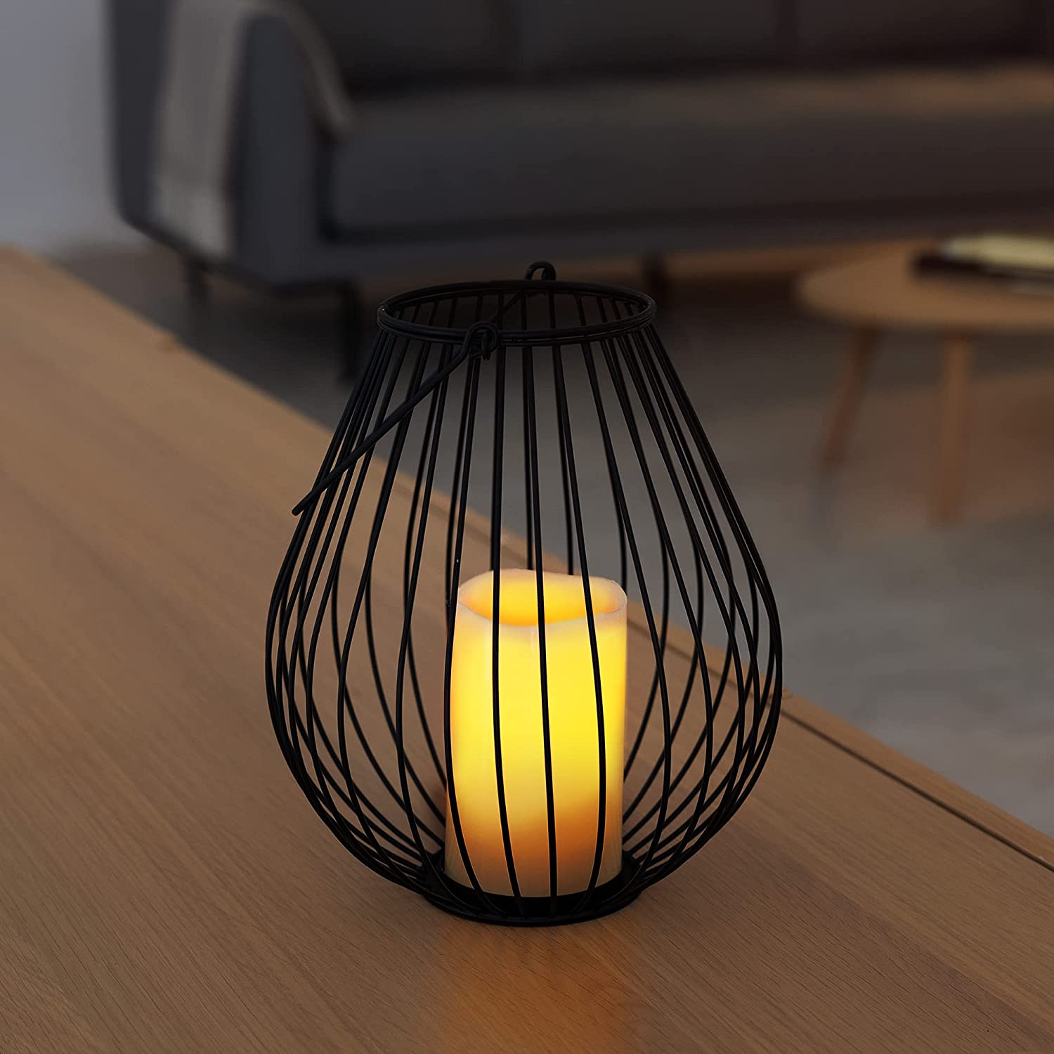 Navaris Μεταλλική Βάση με Κερί LED και τηλεχειριστήριο - Large - Black - 53376.03.02