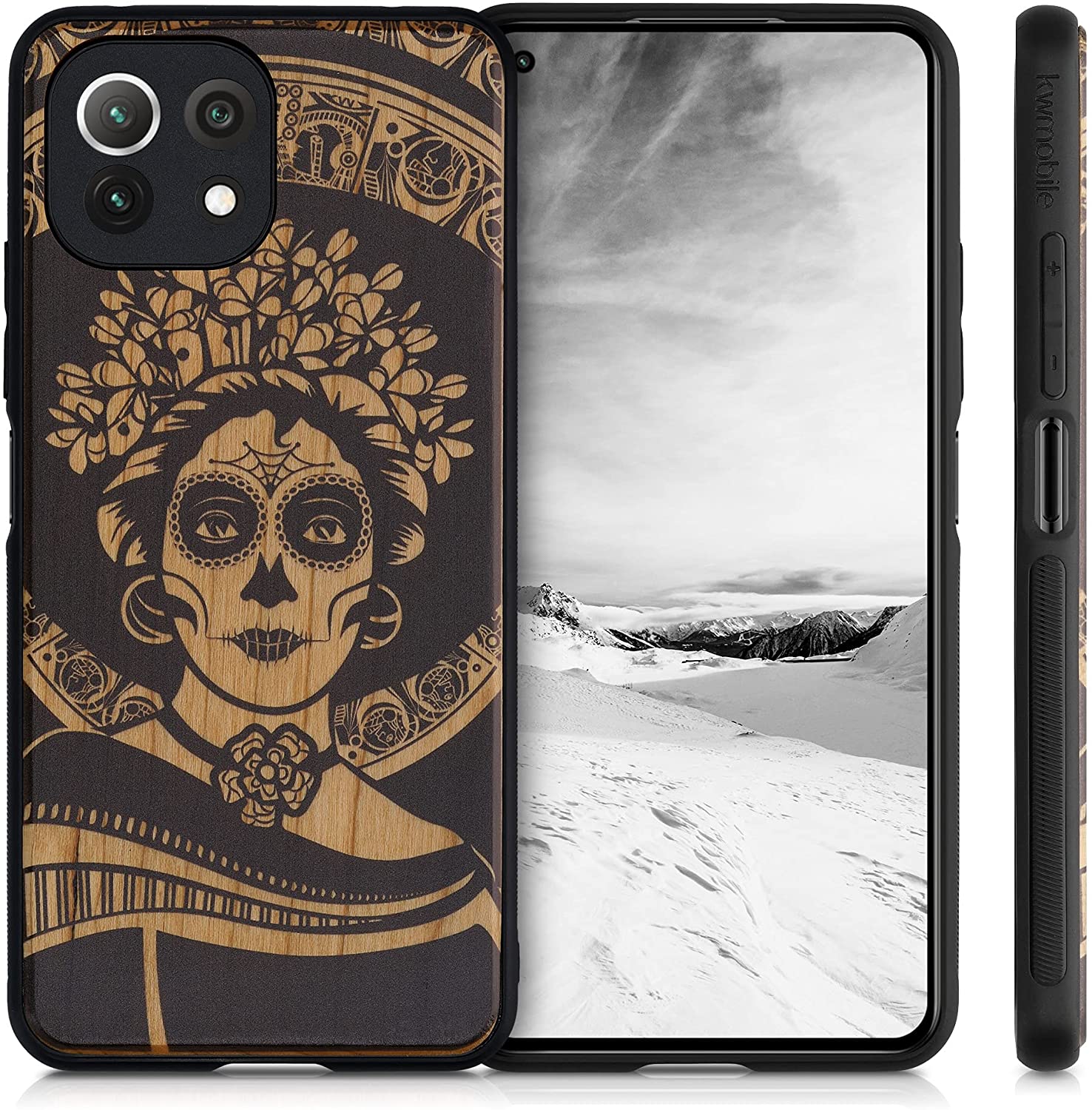 KW Xiaomi Mi 11 Lite / Mi 11 Lite 5G Θήκη από Φυσικό Ξύλο - Design La Catrina - Light Brown / Black - 55939.01
