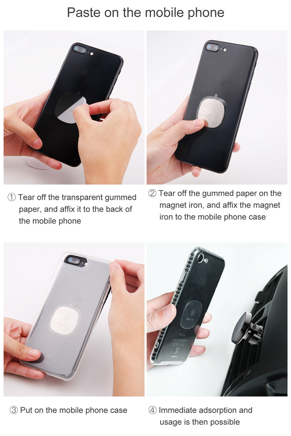 Baseus Privity Pro Air Vent Magnetic Car Mount Holder for Smartphones / iPhones - Μαγνητική Βάση Αυτοκινήτου Αεραγωγού με Δέρμα - Black - SUMQ-PR01