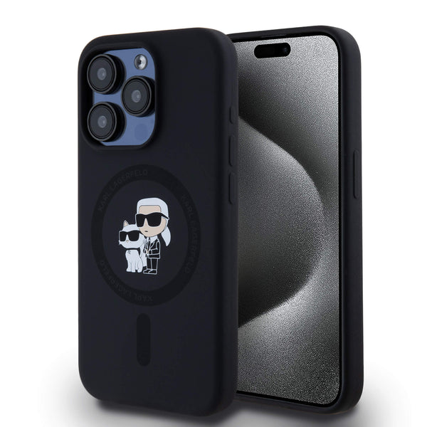 Karl Lagerfeld iPhone 15 Pro - Silicone Karl and Choupette - Θήκη Σιλικόνης με MagSafe - Black - KLHMP15LSCMKCRHK - likebrands.gr