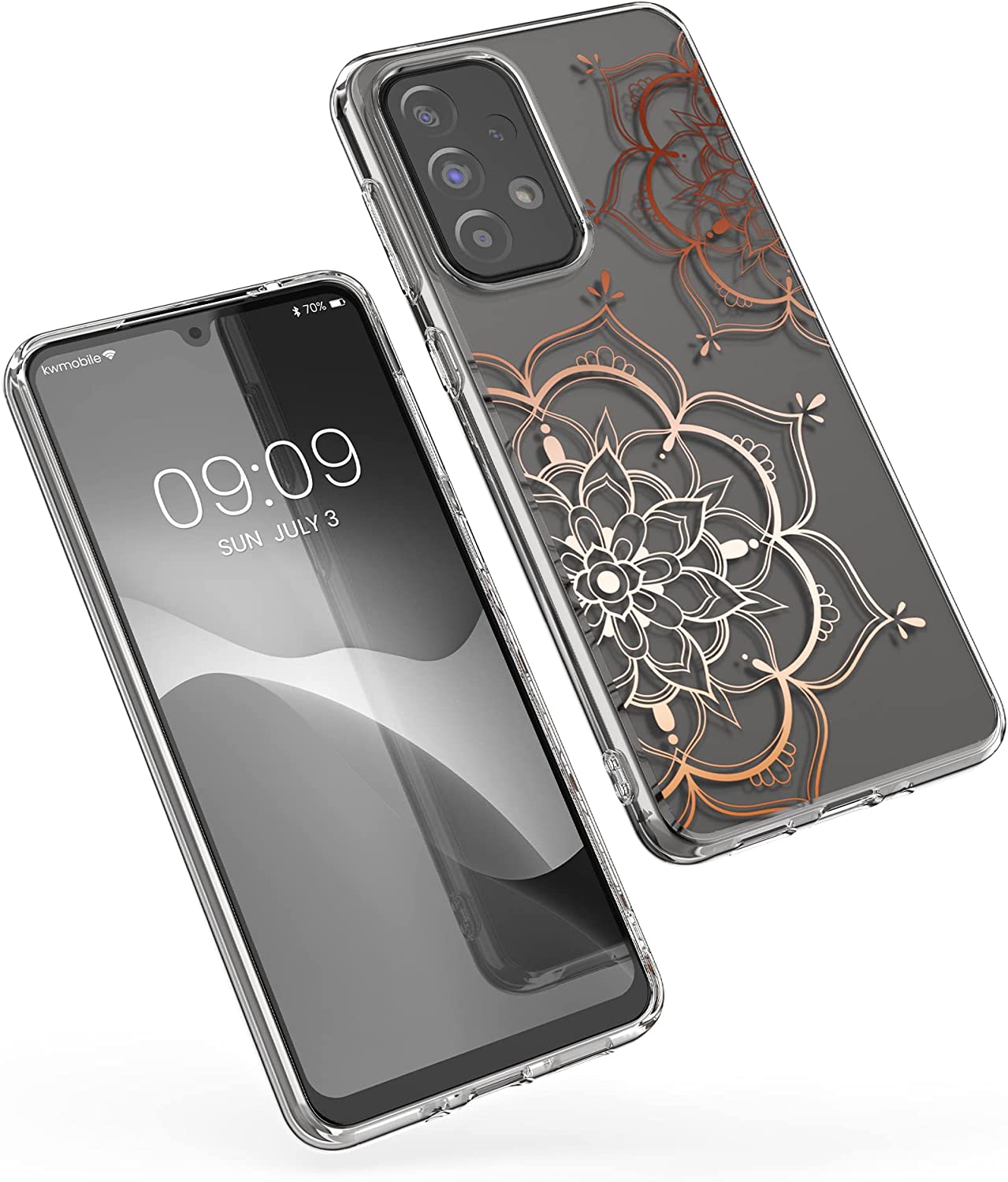 KW Samsung Galaxy A33 5G Θήκη Σιλικόνης TPU Design Flowers Twins - Rose Gold - Διάφανη - 58799.02