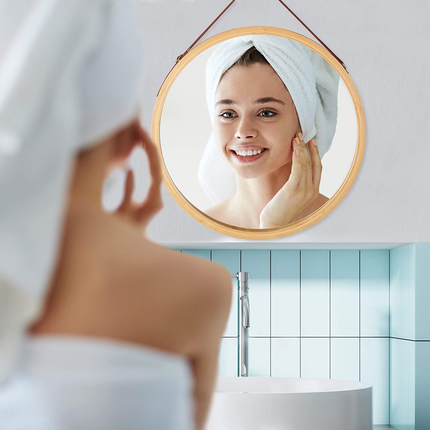 Relaxdays Διακοσμητικός Καθρέπτης Τοίχου από Μπαμπού Design Round - Natural - 4052025265021