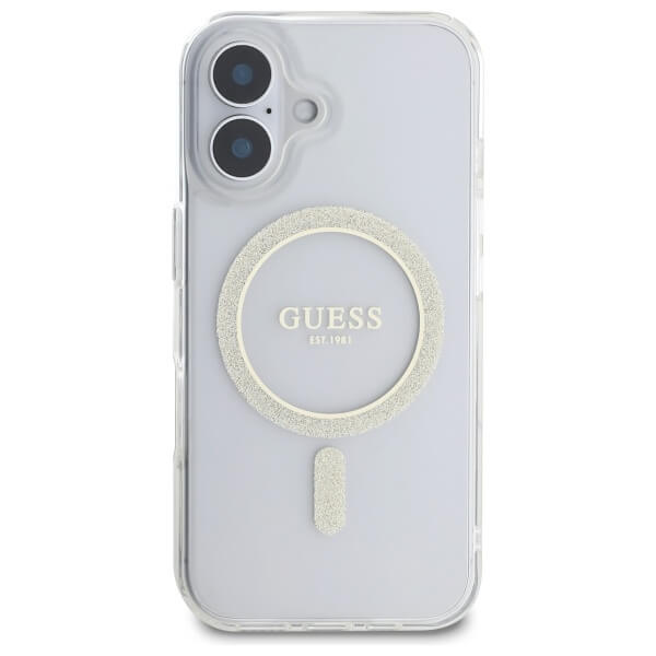 Guess iPhone 16 Plus - IML Glitter Circle MagSafe - Σκληρή Θήκη με Πλαίσιο Σιλικόνης - Clear - GUHMP16MHFGERET