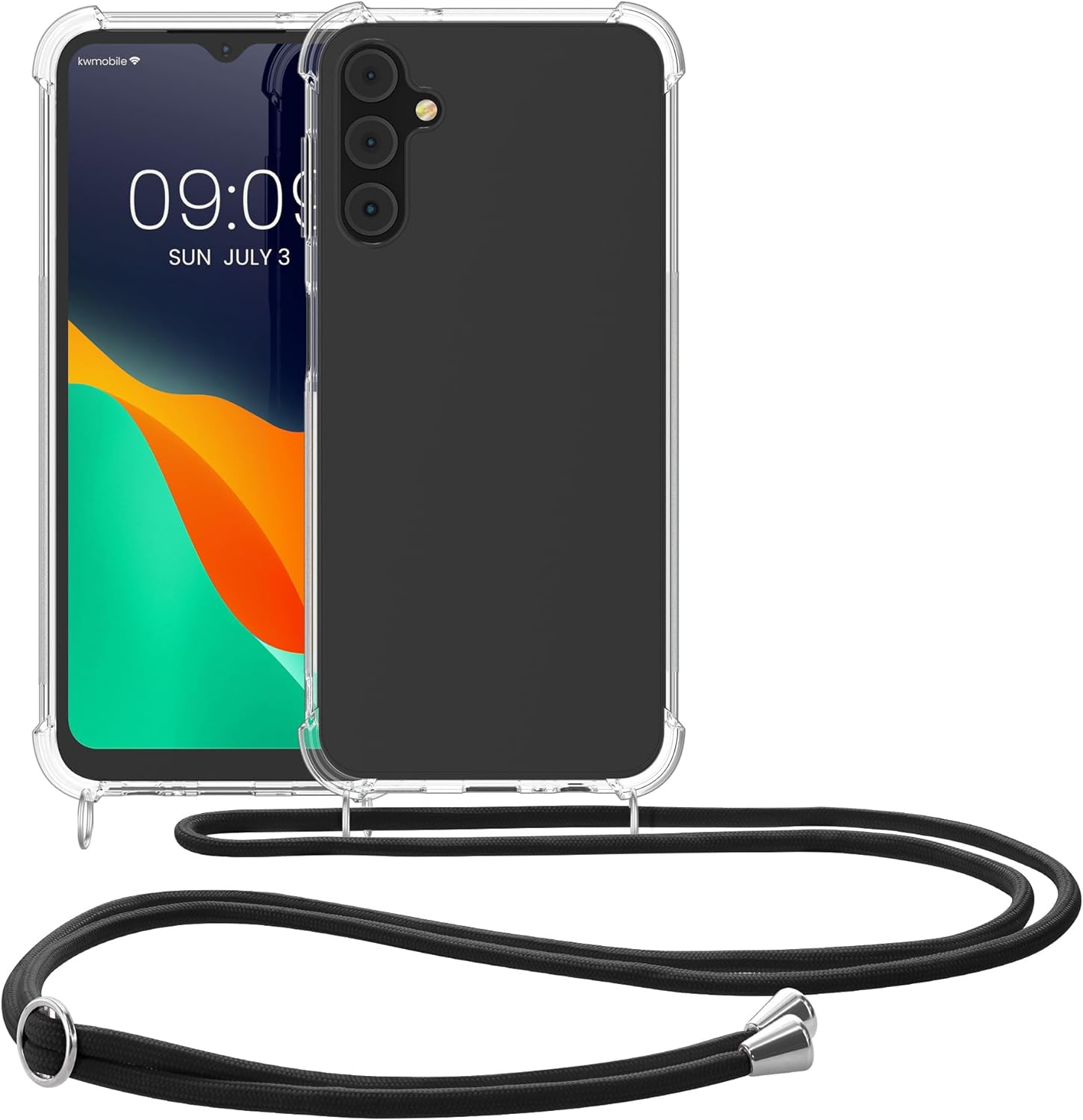 KW Samsung Galaxy A15 4G / A15 5G Θήκη Σιλικόνης TPU με Λουράκι - Διάφανη / Black