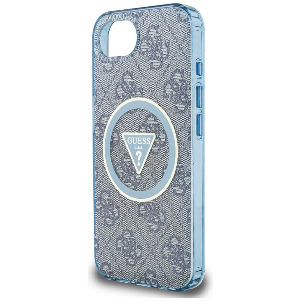 Guess iPhone 16e - IML Metal Glitter 4G Circle Triangle MagSafe - Σκληρή Θήκη με Πλαίσιο Σιλικόνης και MagSafe - Blue - GUHMPSE4HG4PRTGB