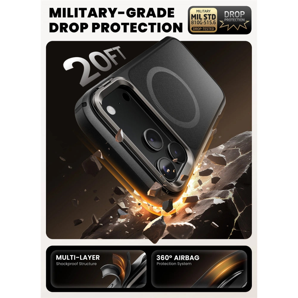 Supcase iPhone 17 Pro - IBLSN Ares Flip Mag - MagSafe Σκληρή Θήκη με Πλαίσιο Σιλικόνης και Προστασία Οθόνης και Stand - Black