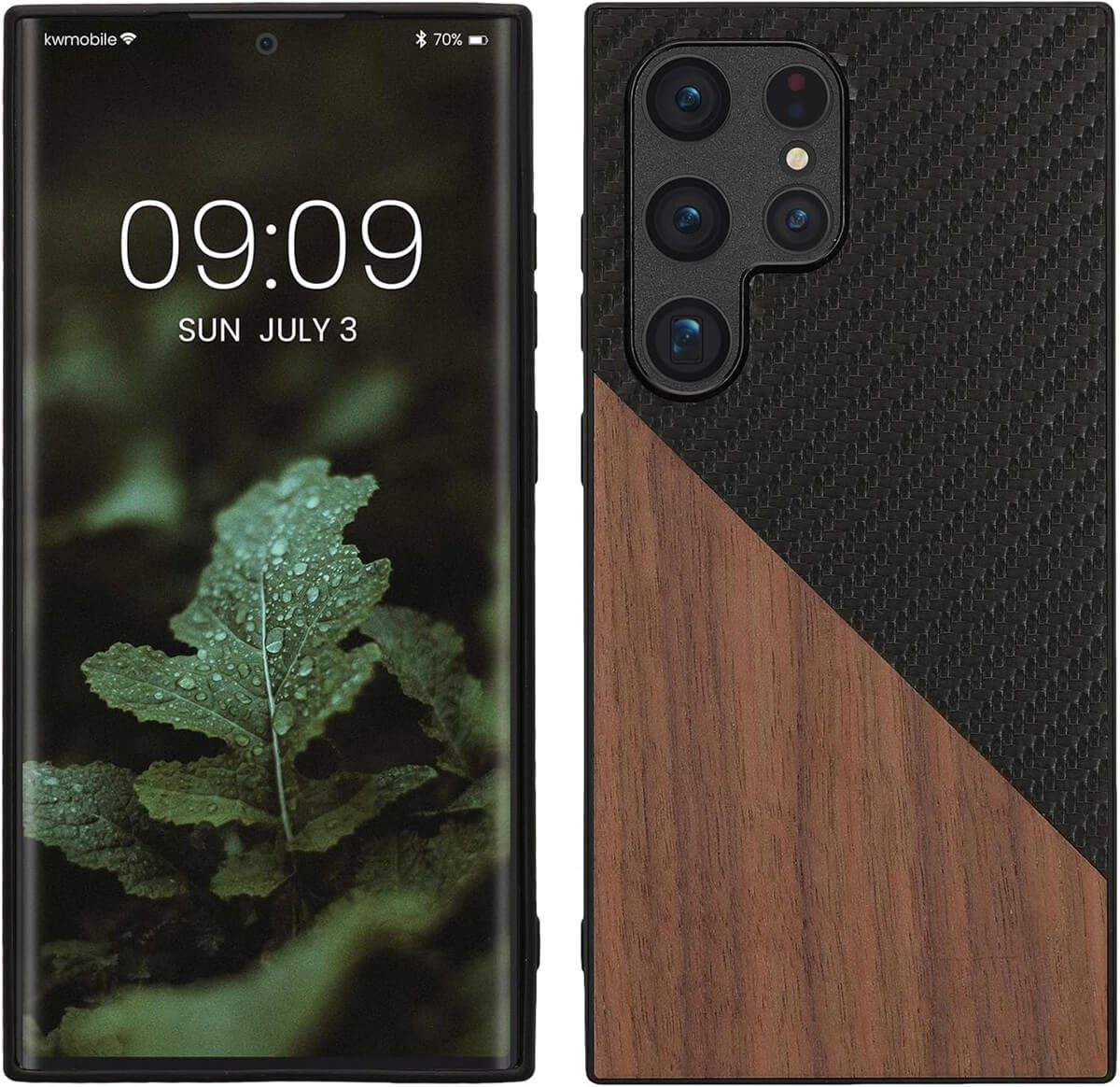 KW Samsung Galaxy S24 Ultra Θήκη από Φυσικό Ξύλο και Carbon - Dark Brown / Black