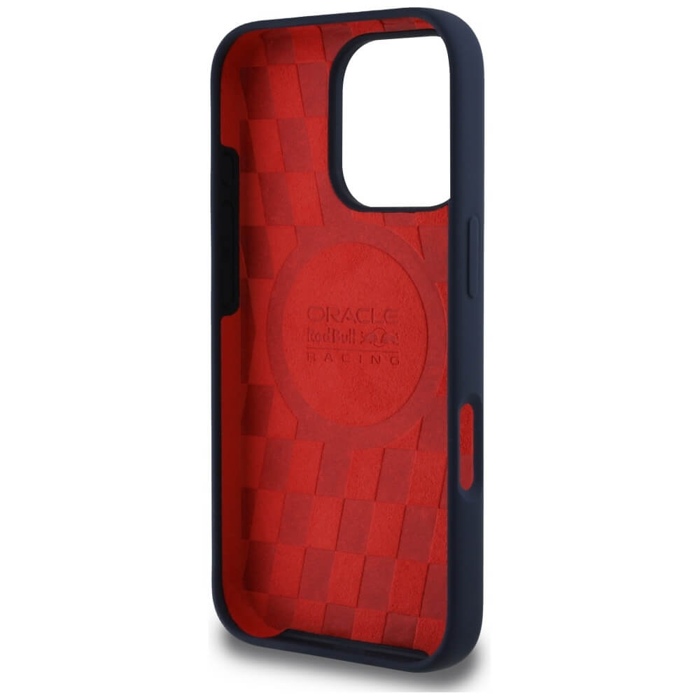 Red Bull iPhone 16 Pro - HC Silicone ORBR20 Logo Red Lining - MagSafe Σκληρή Θήκη με Πλαίσιο Σιλικόνης - Navy Blue - RBHMP16L24SIOLVR