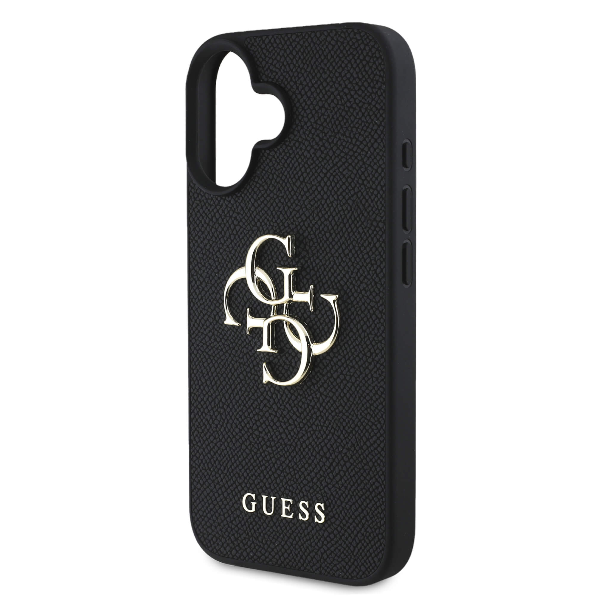 Guess iPhone 16 - Grained Big 4G Logo Small Classic Logo - Σκληρή Θήκη με Επένδυση από Οικολογικό Δέρμα - Black - GUHCP16SPGT4MBK