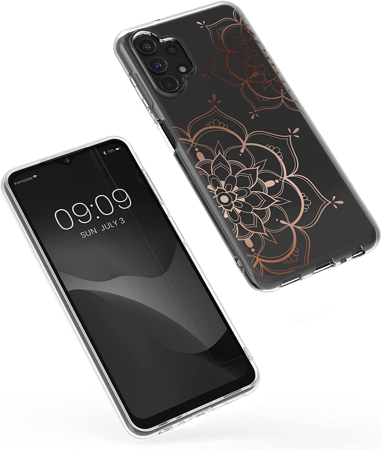 KW Samsung Galaxy A13 4G Θήκη Σιλικόνης TPU Design Flowers Twins - Rose Gold - Διάφανη - 58797.02