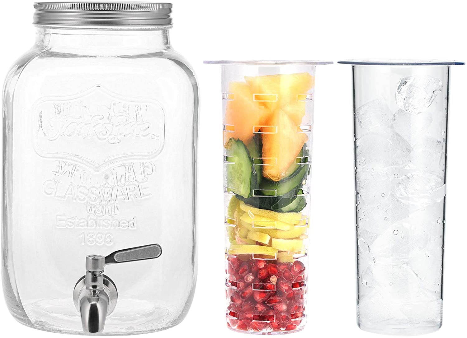 Navaris Γυάλινος Διανεμητής Ποτού με Ένθετα για Πάγο και Φρούτα - 4L - Clear - 52425.01