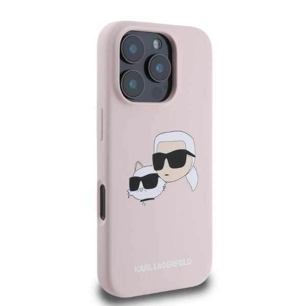 Karl Lagerfeld iPhone 16 Pro - Silicone Double Heads Print - Θήκη Σιλικόνης με MagSafe - Pink - KLHMP16LSKCHPPLP