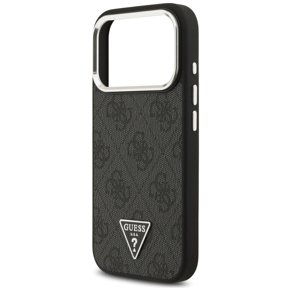 Guess iPhone 17 Pro - 4G Triangle Logo MagSafe - Σκληρή Θήκη με Πλαίσιο Σιλικόνης και Επένδυση Συνθετικού Δέρματος - Black / Silver - GUHMP17LP4TSRCMK