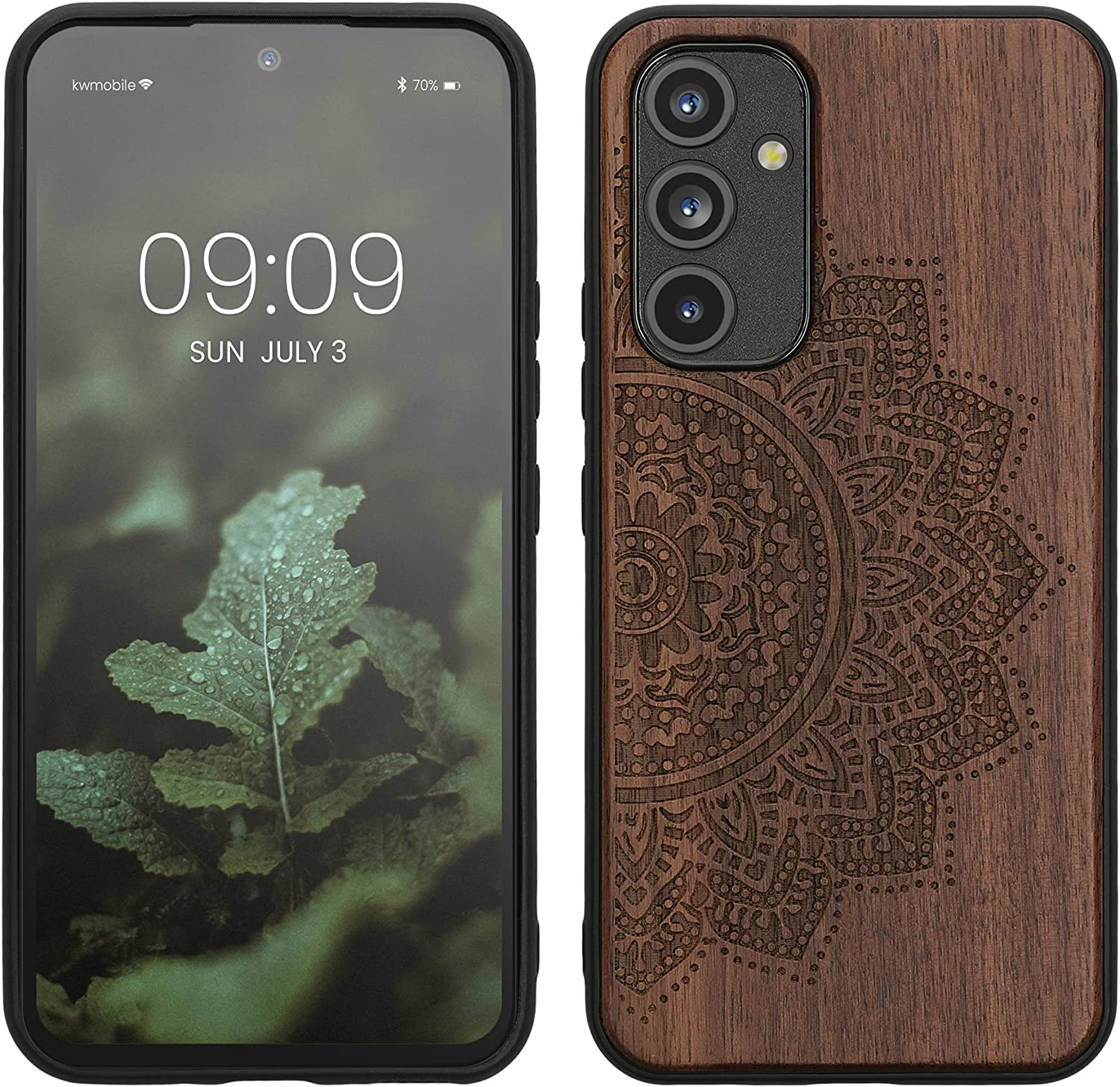 KW Samsung Galaxy A54 5G Θήκη από Φυσικό Ξύλο - Design Half Flower - Dark Brown - 60799.01